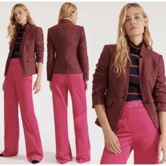 New Veronica Beard I Am Dickey Jacket Blazer Berry Red Pink Size 0 Wool Blend - Picture 9 of 15